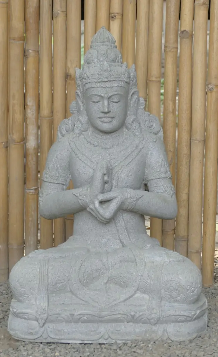  Product image 2 of the product “Seated Dewi Sri, position chakra turning the wheel, 79 cm high riverstone grey, modell with sativa ”